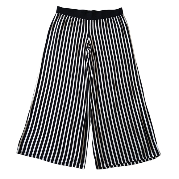 Lauren Ralph Lauren White Black Vertical Stripe Pull On Wide Leg Pants Modern - Picture 1 of 9